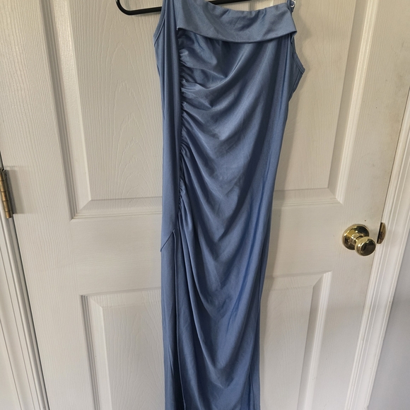 NWOT 14Y SHEIN Blue Asymmetrical Ruched One Shoulder Gown - Picture 1 of 2